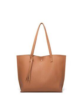 Faux Leather Tote Shoulder Bag, Large Capacity Tassel Handbag, Magnet Closure,